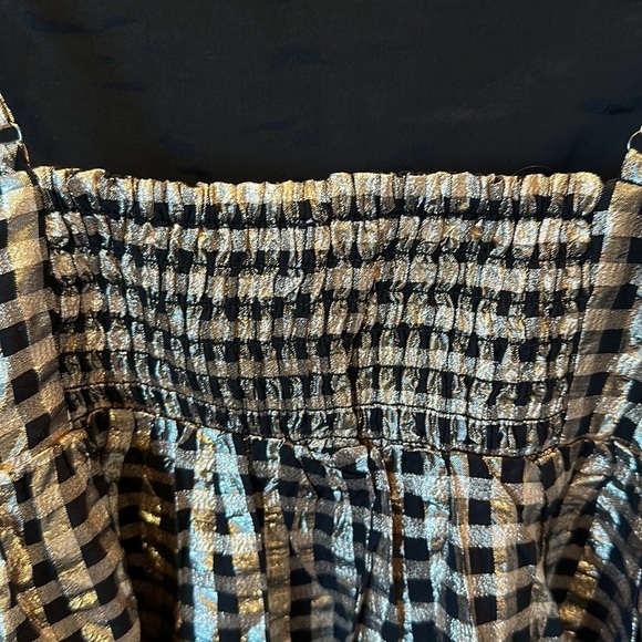 J Crew Lurex Black Gold tired gingham adjustable straps stretch back dress sz 8 - Picture 5 of 11